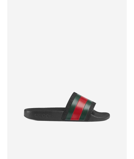 Gucci Kids Rubber Sliders With Web in Black 2023