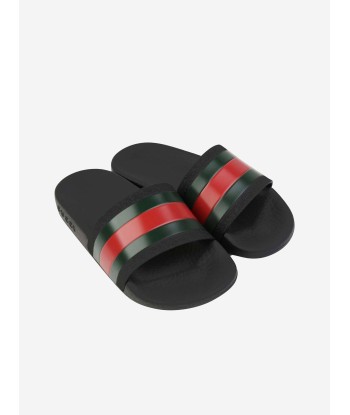 Gucci Kids Rubber Sliders With Web in Black 2023