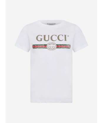 Gucci Kids Logo Print T-Shirt in White Amélioration de cerveau avec