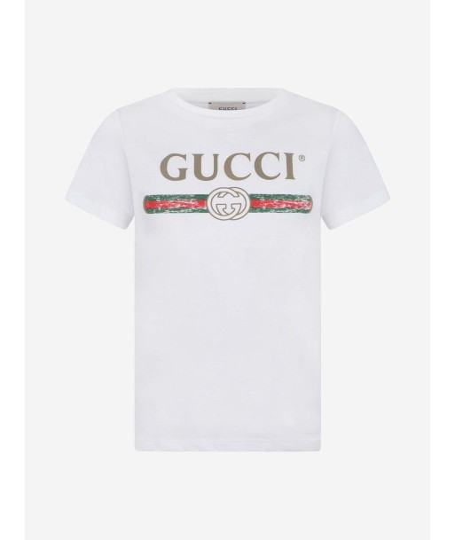 Gucci Kids Logo Print T-Shirt in White Amélioration de cerveau avec