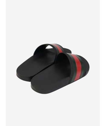 Gucci Kids Rubber Sliders With Web in Black 2023