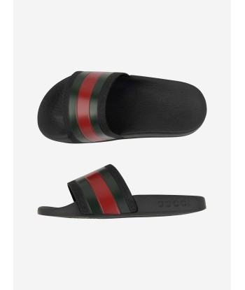 Gucci Kids Rubber Sliders With Web in Black 2023