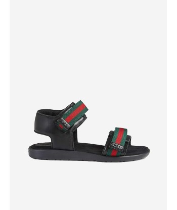 Gucci Kids Leather Sandal With Web in Black commande en ligne