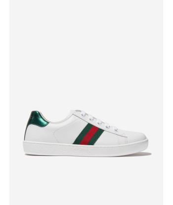 Gucci Kids Leather Ace Trainers in White en ligne des produits 