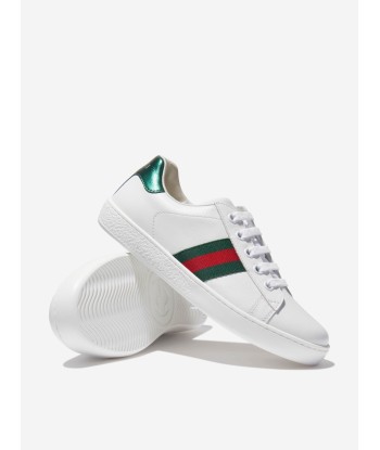 Gucci Kids Leather Ace Trainers in White en ligne des produits 