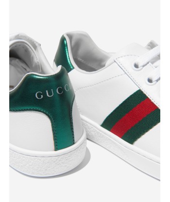 Gucci Kids Leather Ace Trainers in White en ligne des produits 