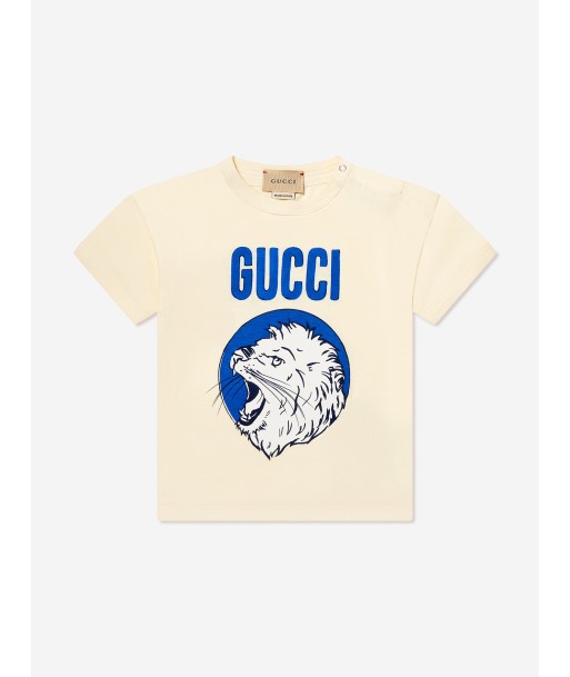 Gucci Baby Boys Lion Logo T-Shirt in Ivory de pas cher