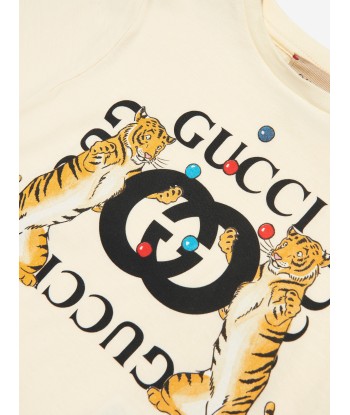 Gucci Kids Tiger Logo T-Shirt in Ivory Faites des économies