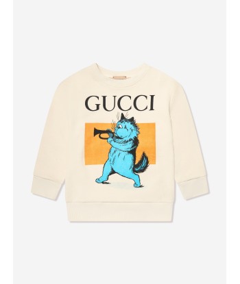 Gucci Kids Cat Print Sweatshirt in Cream Vous souhaitez 