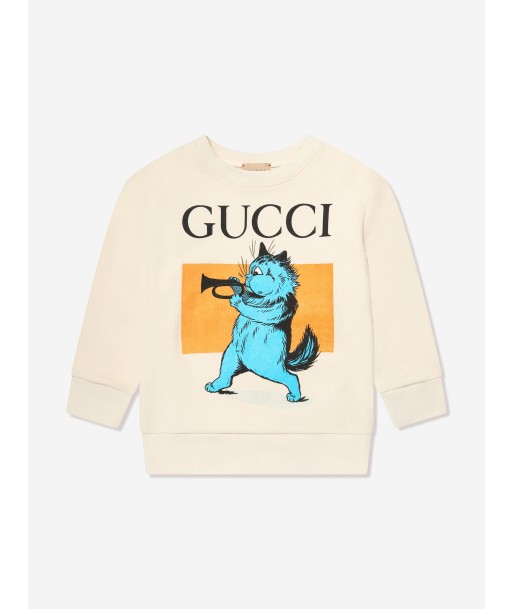 Gucci Kids Cat Print Sweatshirt in Cream Vous souhaitez 