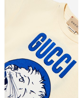 Gucci Baby Boys Lion Logo T-Shirt in Ivory de pas cher