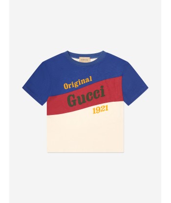 Gucci Kids Logo Print T-Shirt in Blue paiement sécurisé