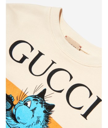 Gucci Kids Cat Print Sweatshirt in Cream Vous souhaitez 