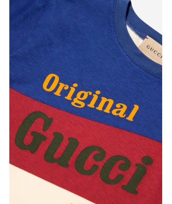 Gucci Kids Logo Print T-Shirt in Blue paiement sécurisé