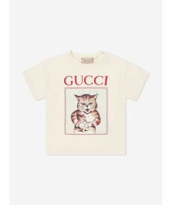 Gucci Baby Cat Print T-Shirt in Ivory 50% de réduction en Octobre 2024