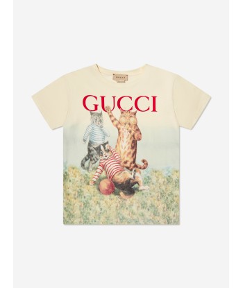 Gucci Boys Cat Print T-Shirt in Cream Véritable concentré