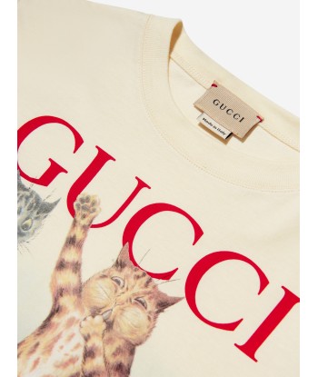 Gucci Boys Cat Print T-Shirt in Cream Véritable concentré