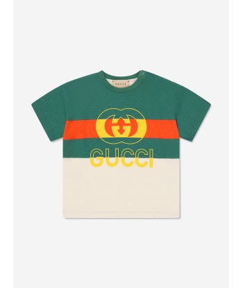 Gucci Baby Striped Logo T-Shirt in Ivory l'achat 