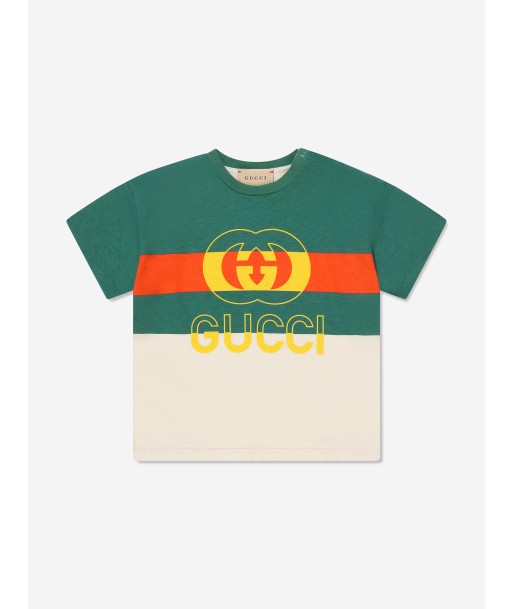 Gucci Baby Striped Logo T-Shirt in Ivory l'achat 