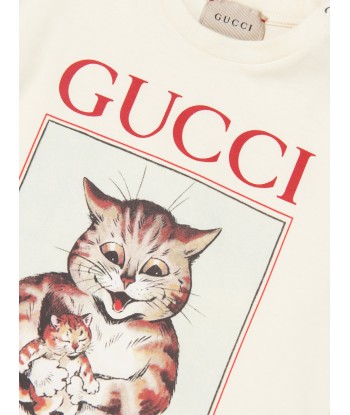 Gucci Baby Cat Print T-Shirt in Ivory 50% de réduction en Octobre 2024