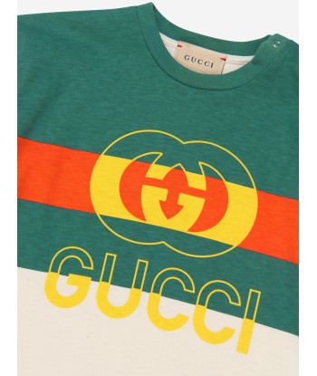 Gucci Baby Striped Logo T-Shirt in Ivory l'achat 