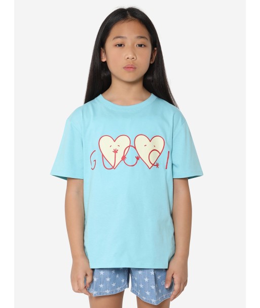 Gucci Girls Heart Print Logo T-Shirt in Blue vous aussi creer 