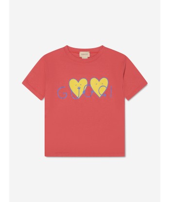 Gucci Girls Heart Print Logo T-Shirt in Pink la livraison gratuite