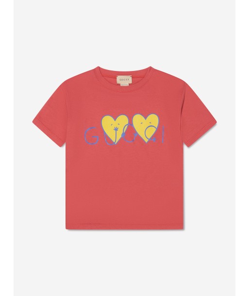 Gucci Girls Heart Print Logo T-Shirt in Pink la livraison gratuite