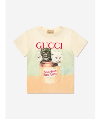 Gucci Baby Girls Kitten T-Shirt in Ivory pas cher