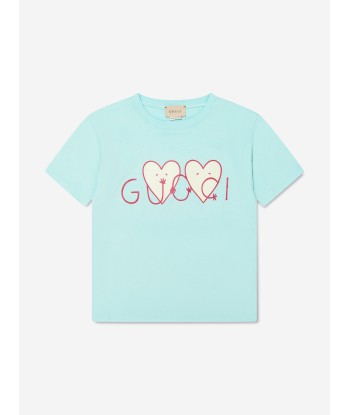 Gucci Girls Heart Print Logo T-Shirt in Blue vous aussi creer 