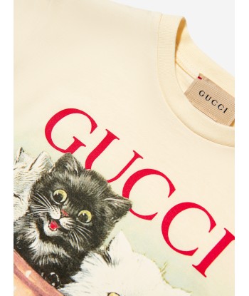 Gucci Baby Girls Kitten T-Shirt in Ivory pas cher