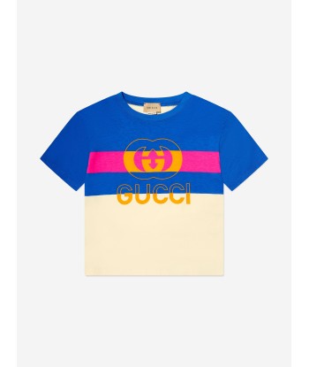 Gucci Kids Logo Print T-Shirt in Blue français