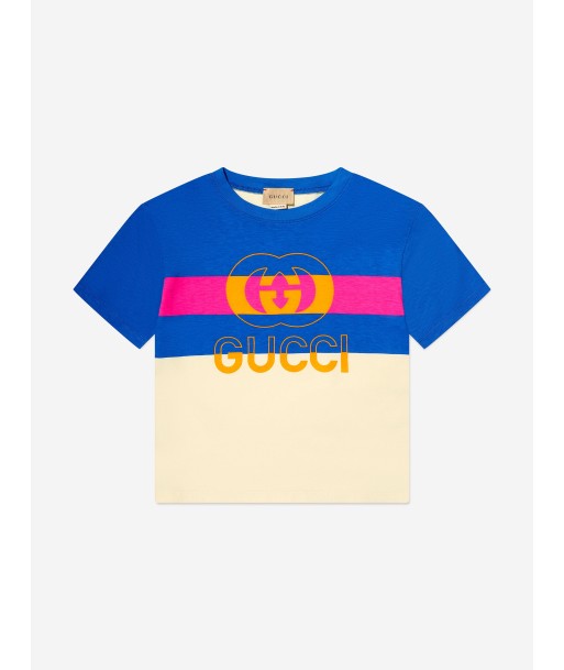 Gucci Kids Logo Print T-Shirt in Blue français