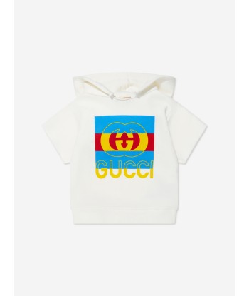 Gucci Baby Short Sleeve Hoodie in White pas cher 