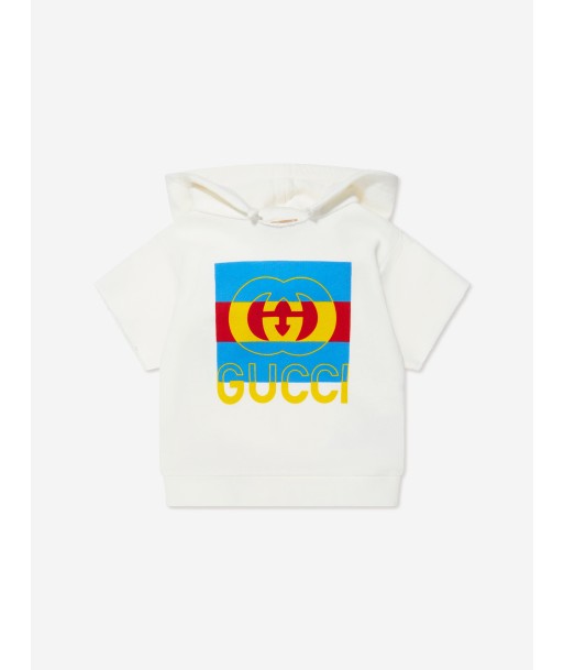 Gucci Baby Short Sleeve Hoodie in White pas cher 