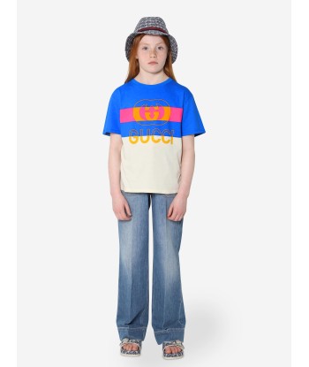 Gucci Kids Logo Print T-Shirt in Blue français