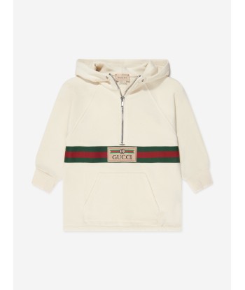 Gucci Kids Half Zip Logo Hoodie in Ivory Faites des économies