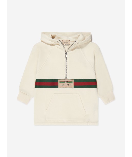 Gucci Kids Half Zip Logo Hoodie in Ivory Faites des économies