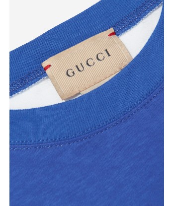 Gucci Boys Striped Logo T-Shirt in Blue À commander