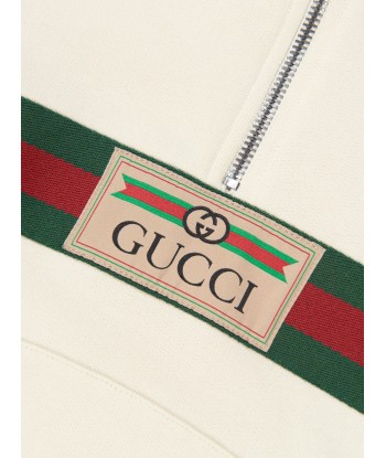 Gucci Kids Half Zip Logo Hoodie in Ivory Faites des économies