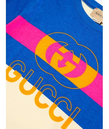 Gucci Kids Logo Print T-Shirt in Blue français