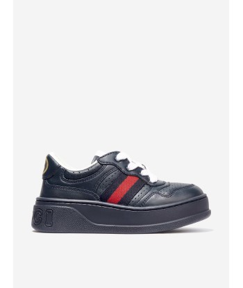 Gucci Kids Leather Trainers With Web in Navy d'Europe débarque