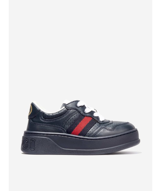 Gucci Kids Leather Trainers With Web in Navy d'Europe débarque