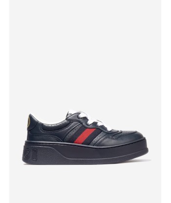 Gucci Kids Leather Trainers With Web in Navy de la marque