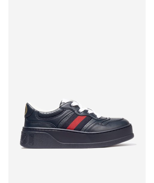 Gucci Kids Leather Trainers With Web in Navy de la marque