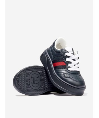 Gucci Kids Leather Trainers With Web in Navy d'Europe débarque