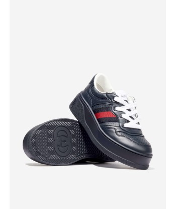 Gucci Kids Leather Trainers With Web in Navy de la marque