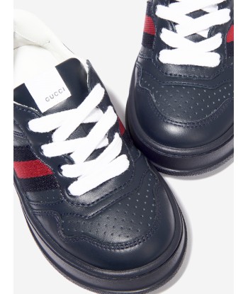 Gucci Kids Leather Trainers With Web in Navy d'Europe débarque