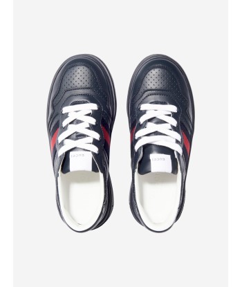 Gucci Kids Leather Trainers With Web in Navy de la marque