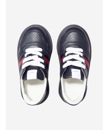 Gucci Kids Leather Trainers With Web in Navy d'Europe débarque